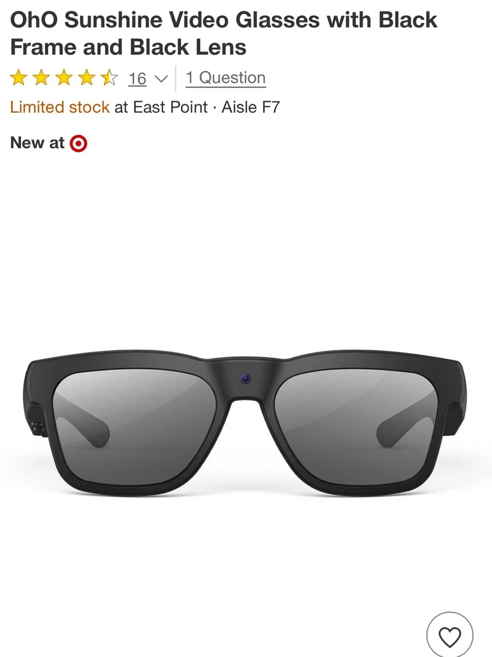 OhO Sunshine 4K Video Camera Glasses in Black